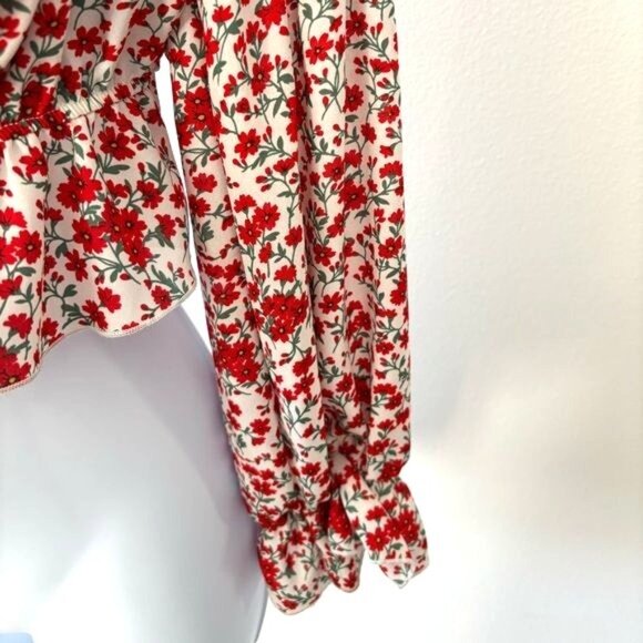 Fashion Nova Blouse XL Cropped Floral Puff Long Sleeve Boho Cottagecore Festival - Picture 11 of 12